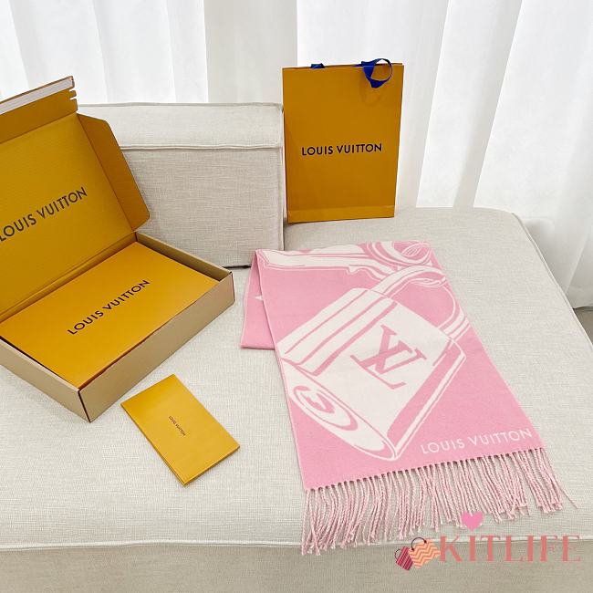 Kitlife Louis Vuitton Lock And Keys Scarf Pink & White 215x45cm - 1