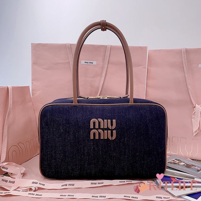 Kitlife Miu Miu Dark Blue Denim Beau Handle Bag 5BB117 34x23x12cm - 1