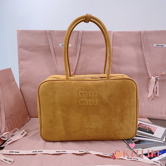 Kitlife Miu Miu Brown Suede Leather Beau Handle Bag 5BB117 34x23x12cm - 1