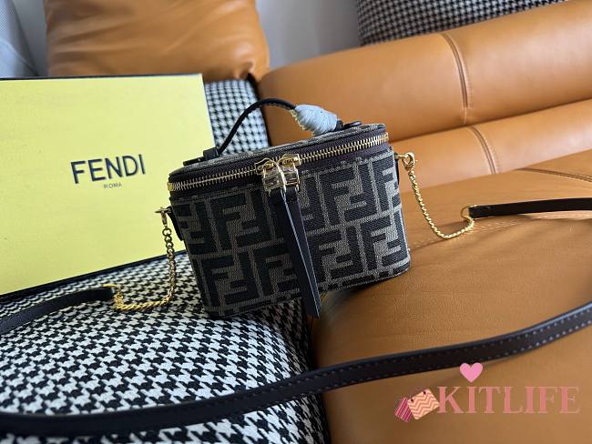Kitlife Fendi Brown FF Jacquard Vanity Bag 16x8x11cm - 1