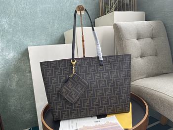 Kitlife Fendi Roll Shopping Bag in Brown FF jacquard Fabric And Burgundy 35x27x13.5cm