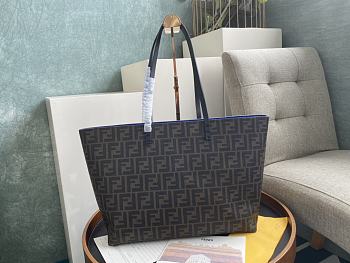 Kitlife Fendi Roll Shopping Bag in Brown FF jacquard Fabric And Blue 35x27x13.5cm