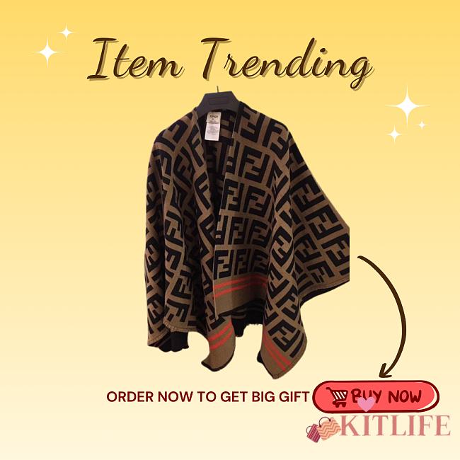 Kitlife Fendi Classic FF Wool Cape Black & Brown 140x140cm - 1