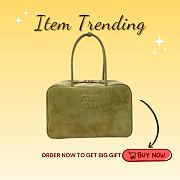 Kitlife Miu Miu Green Suede Leather Beau Handle Bag 5BB117 34x23x12cm - 1