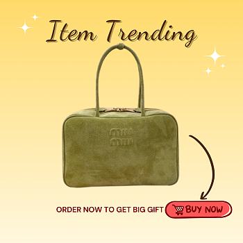 Kitlife Miu Miu Green Suede Leather Beau Handle Bag 5BB117 34x23x12cm