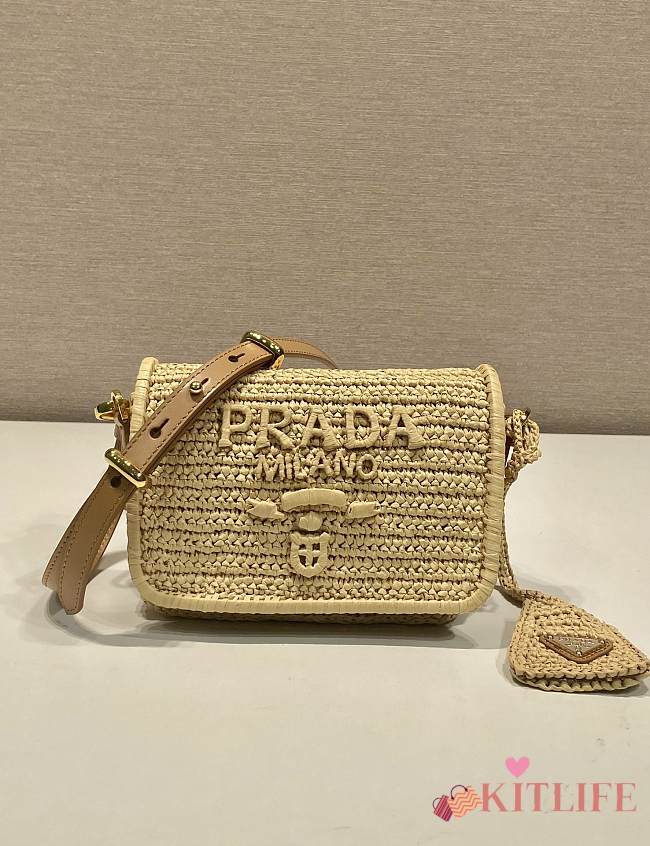 Kitlife Prada Straw Crossbody Bag Beige 1BD335 16.5x12x5cm - 1