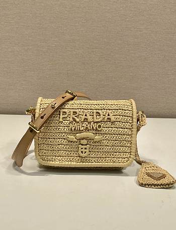 Kitlife Prada Straw Crossbody Bag Beige 1BD335 16.5x12x5cm