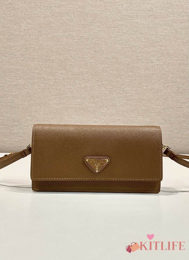 Kitlife Prada Saffiano Brown Leather Mini Bag 1NF059 18x9.5x3cm - 1