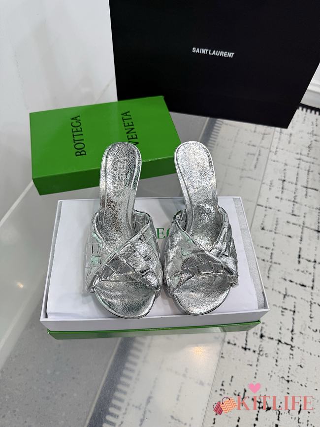 Kitlife Bottega Veneta Blink High-heeled Mules in Silver - 1