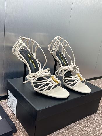 Kitlife Saint Laurent Women's White Leather Heel Sandals 9cm