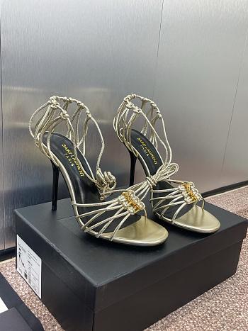 Kitlife Saint Laurent Women's Gold Leather Heel Sandals 9cm