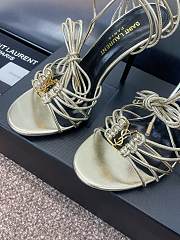 Kitlife Saint Laurent Women's Gold Leather Heel Sandals 9cm - 4
