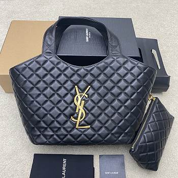 Kitlife Saint Laurent Icare Medium In Black Quilted Nappa Bag 858191 31/46x28x15/5cm
