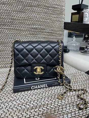 Kitlife Chanel 25B Double Logo Square Bag Black 18x13.5x7cm