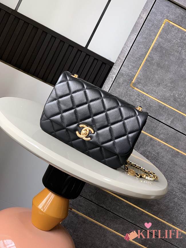 Kitlife Chanel 25 Camellia Pearl Square Bag Black 15x22x5.5cm - 1