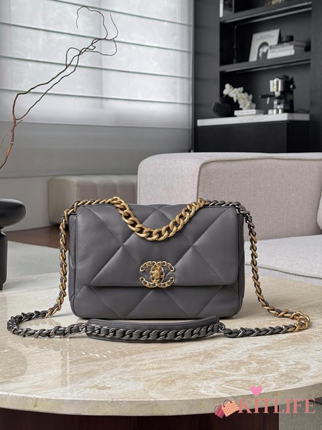 Kitlife Chanel 19 Medium Flap Bag Grey AS1160 26x9x16cm - 1