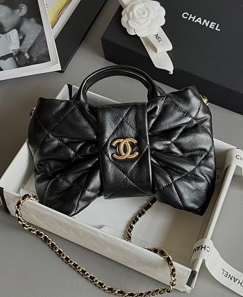 Kitlife Chanel Mini Bow Bag Black Shiny Lambskin & Gold Plated Metal AS5849 18x26x5cm