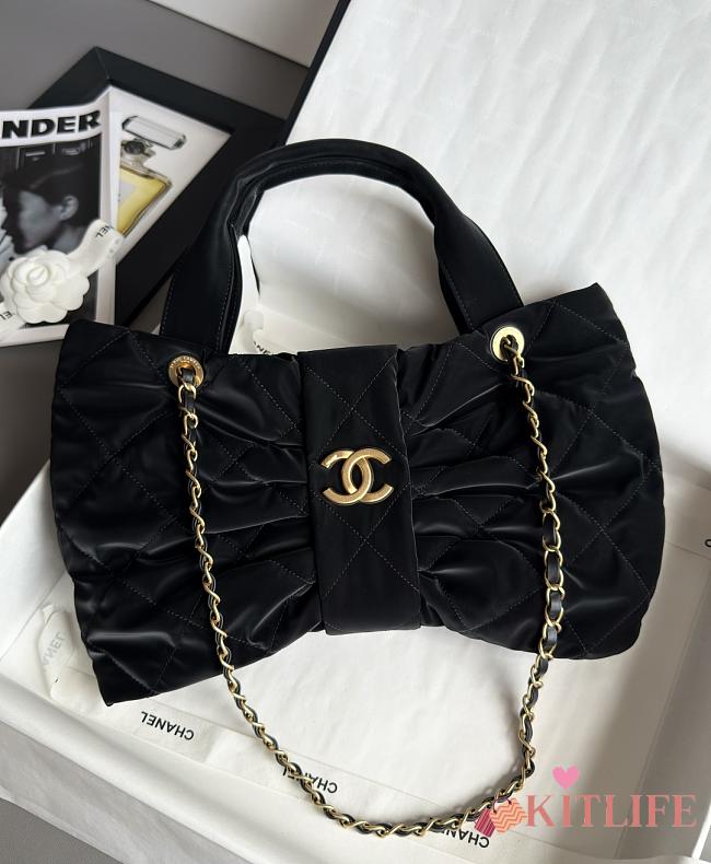 Kitlife Chanel Mini Bow Bag Black Velvet Effect Nylon & Gold Metallic AS5849 18x26x5cm  - 1