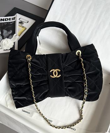 Kitlife Chanel Mini Bow Bag Black Velvet Effect Nylon & Gold Metallic AS5849 18x26x5cm 