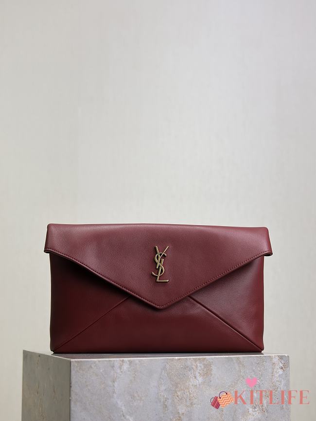 Kitlife Saint Laurent Cassandre Large Envelope Pouch In Burgundy Lambskin 769307 29.5×18×4.5cm - 1