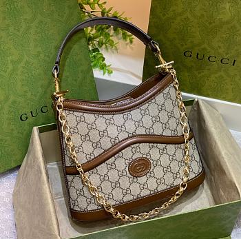 Kitlife Gucci Beige GG Supreme Retro Interlocking G Hobo Bag 696011 24.5x20x8cm