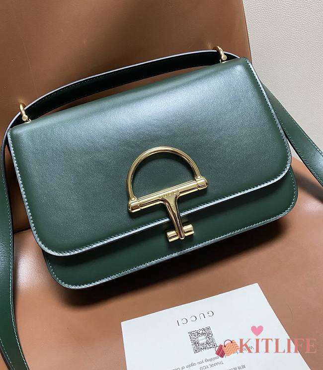 Kitlife Gucci Siena Small Shoulder Bag Green Leather 846705 22.5x14x8cm - 1