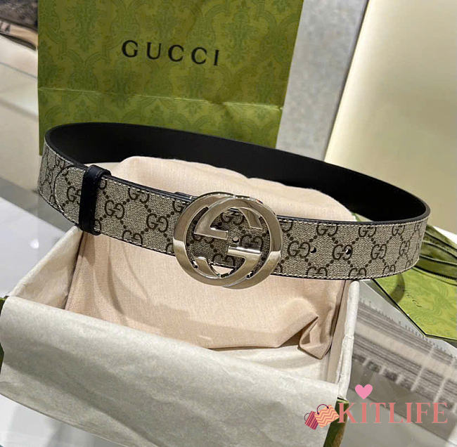 Kitlife Gucci Reversible belt with Interlocking G Buckle Belt Beige & Black  - 1