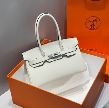 Kitlife Hermes Birkin Shoulder Togo White Leather With Silver Buckle 29cm 