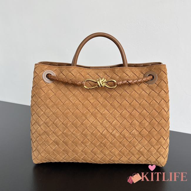 Kitlife Bottega Veneta Andiamo Bag Brown Suede Leather 743572 32x24x12cm - 1