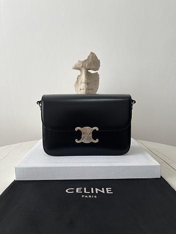Kitlife Celine Classic Triomphe Bag in Black Calfskin With Silver Buckle 187363 22x16.5x7cm