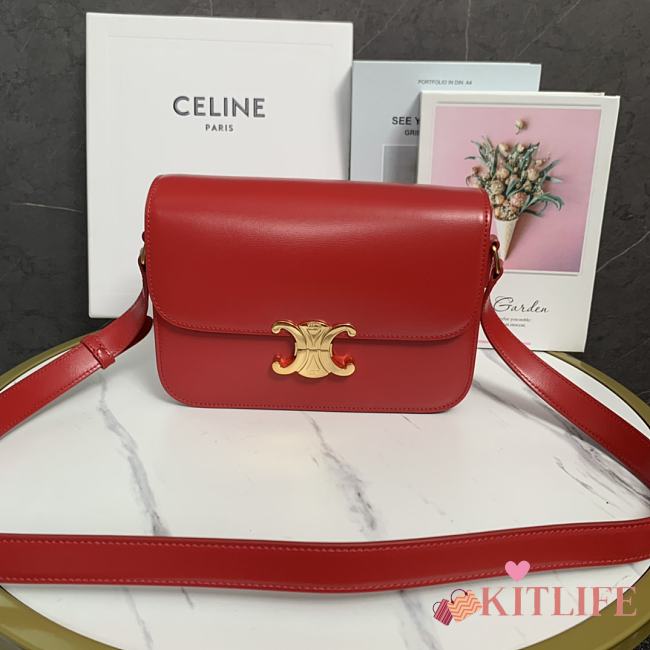 Kitlife Celine Classic Triomphe Bag in Red Calfskin 187363 22x16.5x7cm  - 1