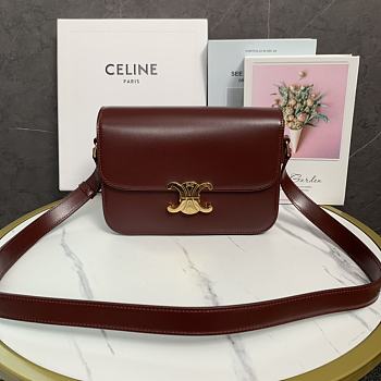 Kitlife Celine Classic Triomphe Bag in Burgundy Calfskin 187363 22x16.5x7cm