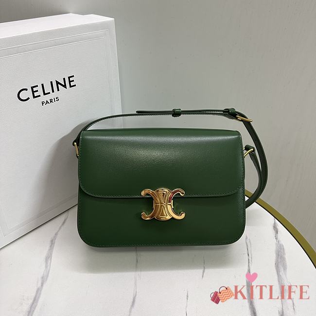 Kitlife Celine Classic Triomphe Bag in Dark Green Calfskin 187363 22x16.5x7cm - 1