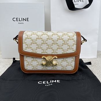 Kitlife Celine Classic Triomphe Bag in Canvas and Brown Calfskin 187363 22x16.5x7cm 