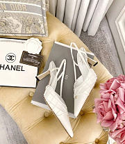 Kitlife Chanel White Satin CC Beads Embellished Slingback Pumps   - 4