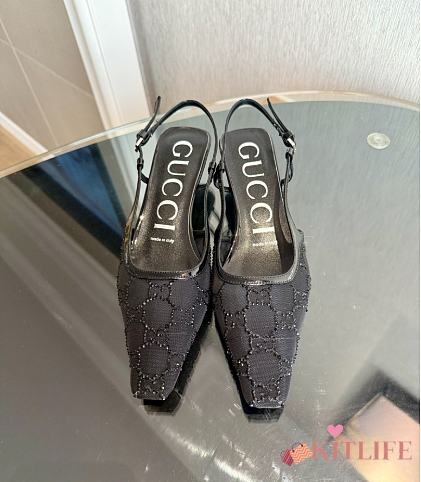  Kitlife Gucci Tom Embellished Crystal GG Slingback Pumps in Black - 1