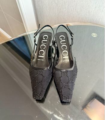  Kitlife Gucci Tom Embellished Crystal GG Slingback Pumps in Black