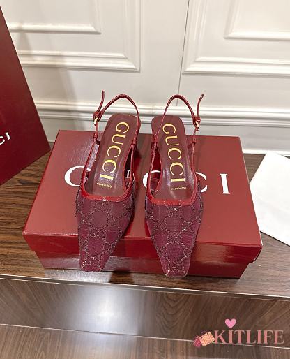 Kitlife Gucci Tom Embellished Crystal GG Slingback Pumps in Red - 1