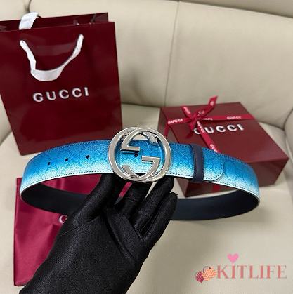 Kitlife Gucci Chroma Belt with Interlocking G Gradient Blue Gabric - 1