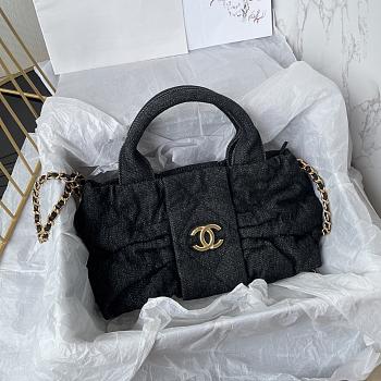 Kitlife Chanel Mini Bow Bag Black Denim & Gold Metallic AS5849 18x26x5cm