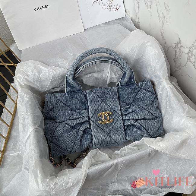 Kitlife Chanel Mini Bow Bag Blue Denim & Gold Metallic AS5849 18x26x5cm  - 1