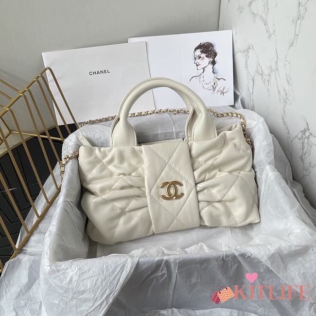 Kitlife Chanel Mini Bow Bag White Shiny Lambskin & Gold Plated Metal AS5849 18x26x5cm - 1