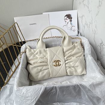 Kitlife Chanel Mini Bow Bag White Shiny Lambskin & Gold Plated Metal AS5849 18x26x5cm