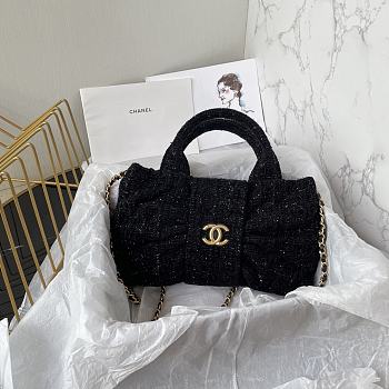 Kitlife Chanel Mini Bow Bag Black Tweed & Gold Plated Metal AS5849 18x26x5cm 
