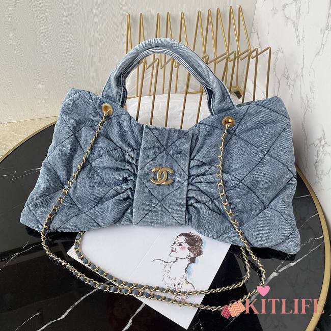 Kitlife Chanel Bow Bag Blue Denim & Gold Metallic AS5851 29x38x5cm  - 1