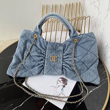 Kitlife Chanel Bow Bag Blue Denim & Gold Metallic AS5851 29x38x5cm 