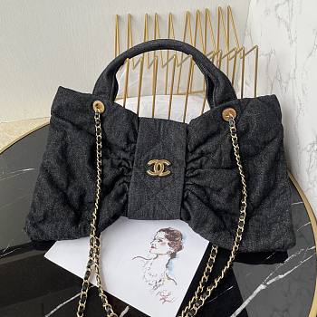 Kitlife Chanel Bow Bag Black Denim & Gold Metallic AS5851 29x38x5cm