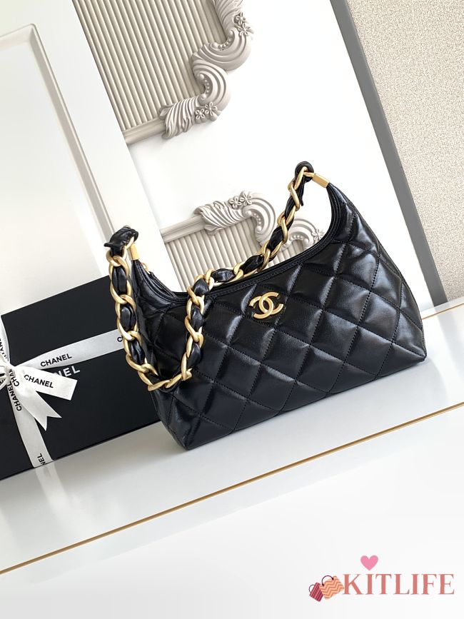 Kitlife Chanel 25 Hobo Bag in Black Lambskin AS4912 24x26x9.5cm - 1