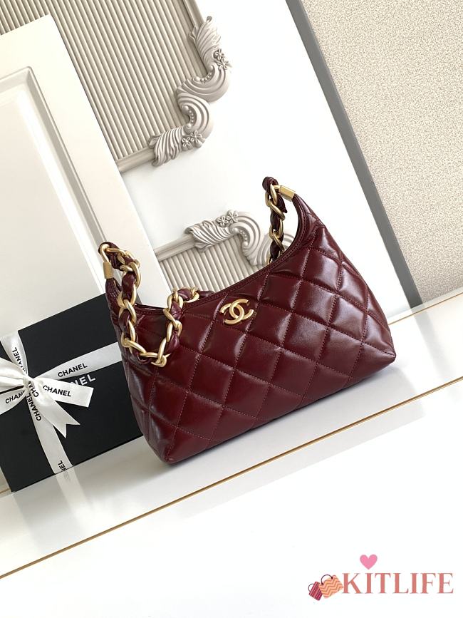 Kitlife Chanel 25 Hobo Bag in Burgundy Lambskin AS4912 24x26x9.5cm - 1