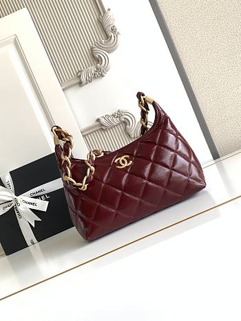 Kitlife Chanel 25 Hobo Bag in Burgundy Lambskin AS4912 24x26x9.5cm